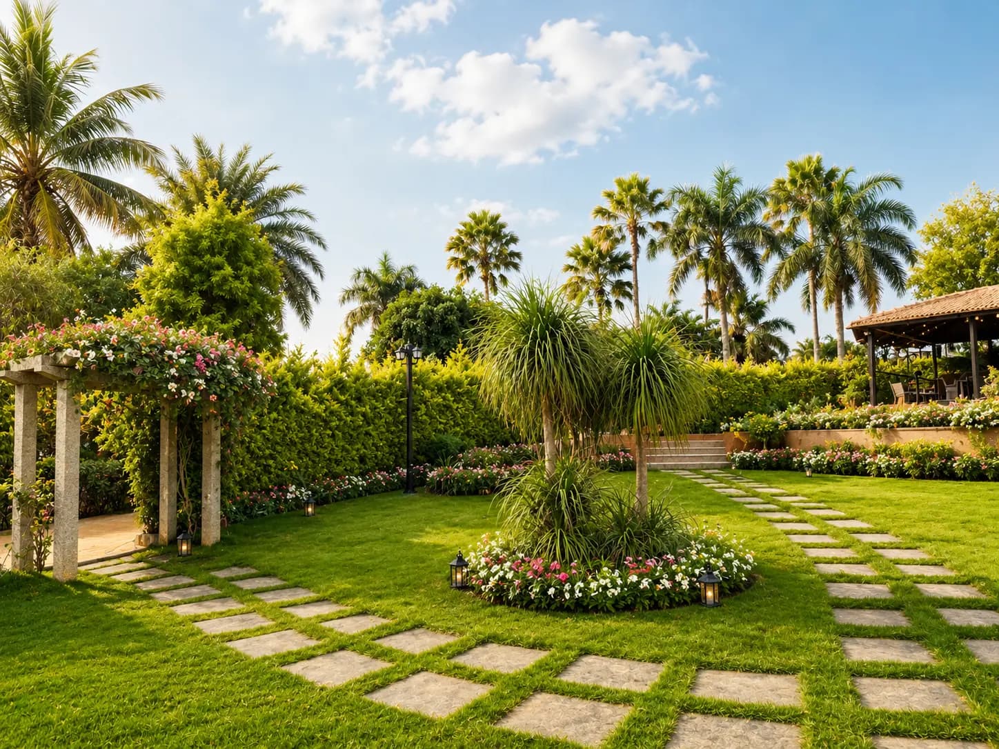 Simhavana lawn at golden hour